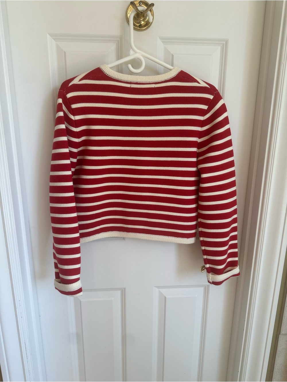 English Factory Red and Cream Striped Cropped Cardigan with Gold Buttons - Picture 2 of 2
